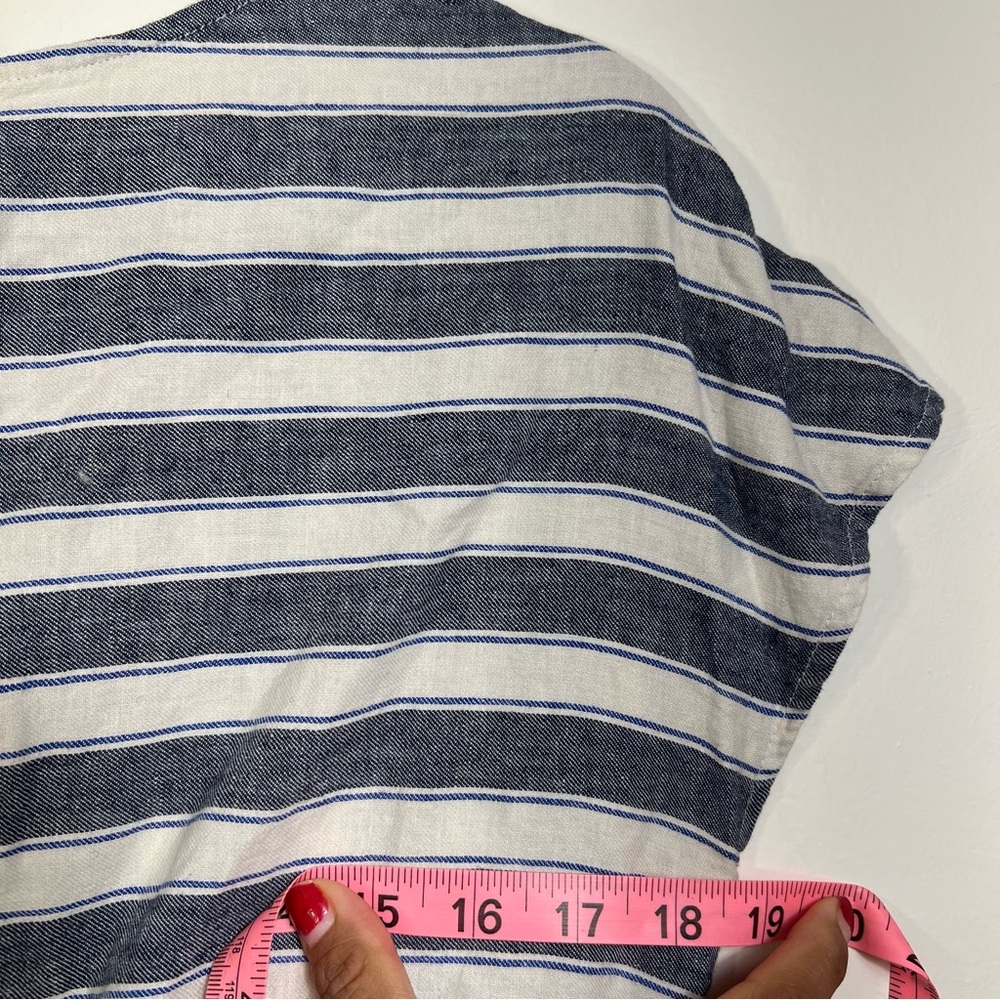 Madewell XS Striped Linen Cotton Button Back Shift Dress Blue White Coastal - Picture 6 of 10